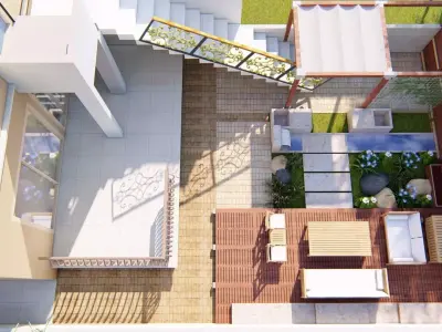 Backyard landsacpe design of modern house with sitting 3D model