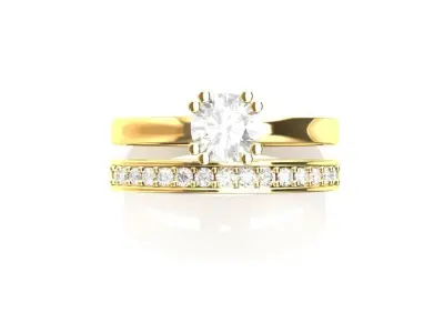 Solitaire and Wedding band Rings Free 3D print model