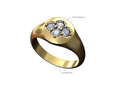 Diamond cluster dome round signet ring 3D print model