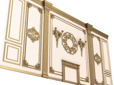 Boiserie Classic Wall with Mouldings 03 White Low-poly 3D model