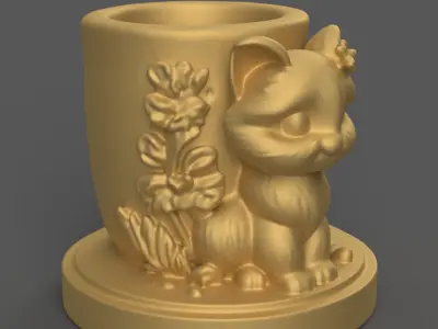 Adorable Cat planter candy container urn candle holder 2 3D print model