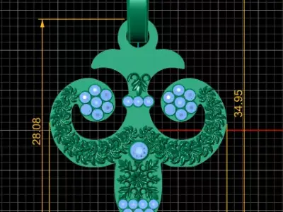 gold floral pendant 3D printable model  3D print model