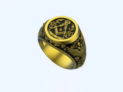 Masonic Ring With Floral Leaf Work Design 3D print model