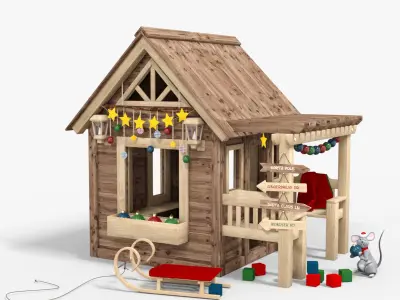 Winter Feeling Wood House For Christmas Low-poly 3D model