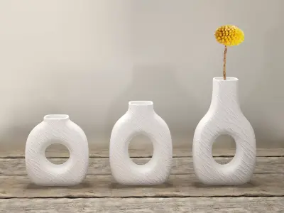 White Ceramic Vase Set 3D model