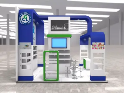 Exhibition Stand Booth stall 6x6m Height 500cm 3 Sides Open 3D model