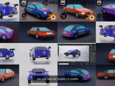 low poly race car models 3D Model Pack