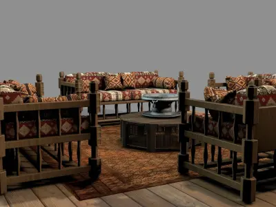 Old Ottoman Sofa Set v3 3D model