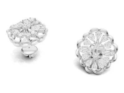 Cluster Diamond Stud Earrings With Pear and Baguette Style 3D print model