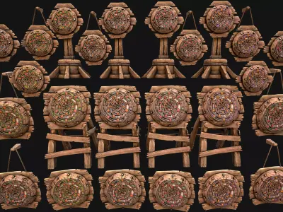 Medieval Wooden Target Dartboard Shooting Range Pack Low-poly 3D model