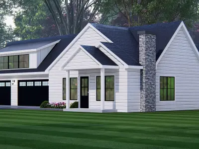 Modern American Ranch Farmhouse 3D ModeL Single-Story  Home 3D model