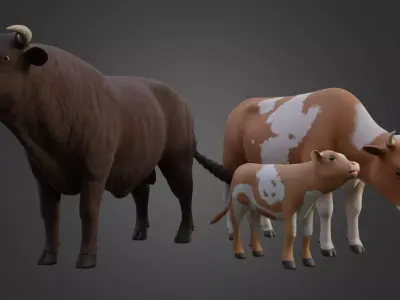 Cow Family Low-poly 3D model