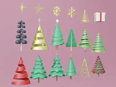 3d set of Christmas tree and Ornament  3D model