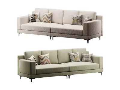 3-seater Modish Cream Solid Color Sofa 3D model