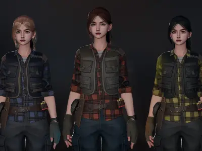 Lumberjack Hunter - Male and Female Characters Game Ready Low-poly 3D model