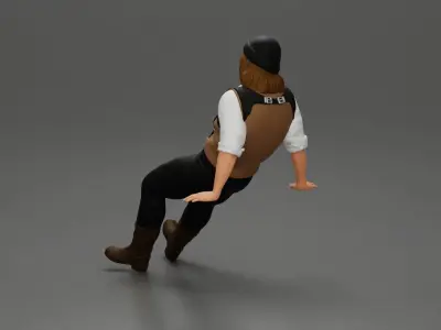 Man in Vintage Outfit and bonnet Seated in a Relaxed Pose 3D print model