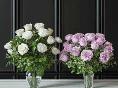 Flower Set 029 White and pink Rose 3D model