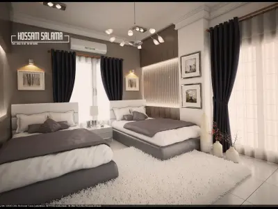 Modern bedroom scene 3D model 3D model Bed room 2 Free 3D model