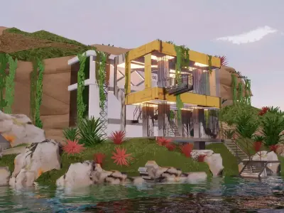 Futuristic Cyberpunk Building in the Sea Low-poly 3D model