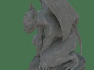 Gothic Gargoyle with Block Low-poly 3D model