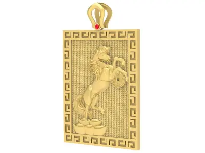 Luxury Rectangular Feng Shui Horse Pendant for Men 3654 3D print model