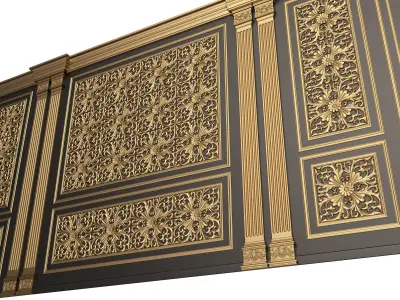 Boiserie Classic Wall with Mouldings 018 Black Low-poly 3D model