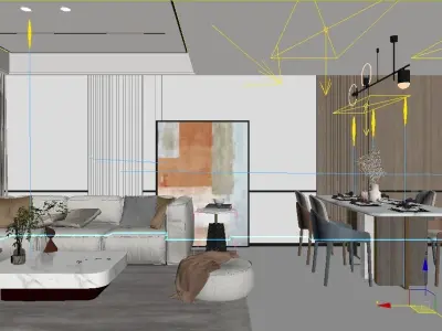 Modern Luxury Style Living Room and Dining Room 3D model