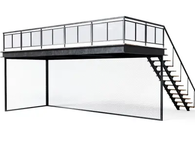 Metal stair with fencing Low-poly 3D model