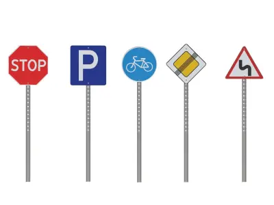 Traffic Road Signs Set 01 Low-poly 3D model