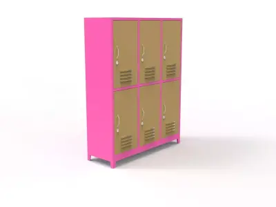 METAL CABINET -TRIPLE LONG- SIX COVER-PINK AND CREAM Low-poly 3D model