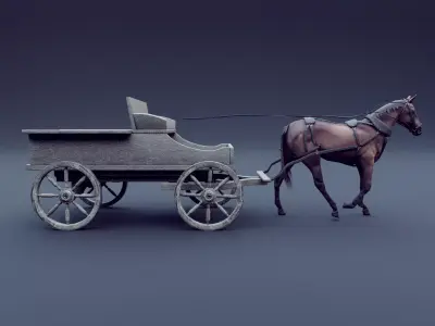 horse and wagon animated 3D model