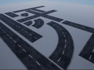 Modular Patched Road pack PBR Low-poly 3D model