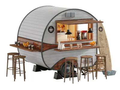 Coffee Foodtruck trailer set 6 Low-poly 3D model