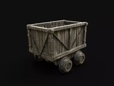 WAGON MINE QUARRY CAR CARGO COAL RAIL MINING TOOL Low-poly 3D model