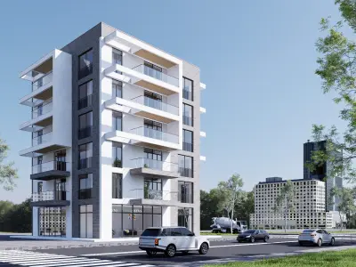 Modern residential building Low-poly 3D model