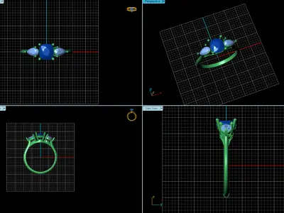 Trilogy of Elegance Cushion-Cut with Pear Shaped Side Stones 3D print model