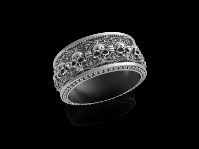 Gothic skull ring heraldic fleur de lis  3D print model