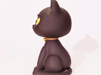 Black Cat Sitting - Cute Cartoon 3D model