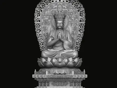 3d model sculpture of three holy buddhas 3D model