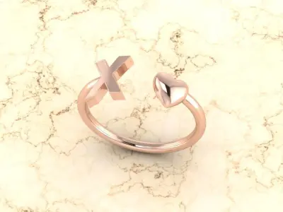 Alphabet Jewelry with Heart Ring X 3D print model