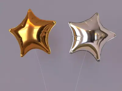 balloon two gold and silver star shaped earrings 3D model