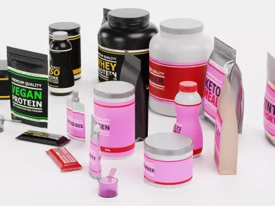 Sport Supplements - Complete Packaging Concept Collection Low-poly 3D model