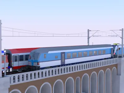 Vectrain and diesel train on viaduct 3D model
