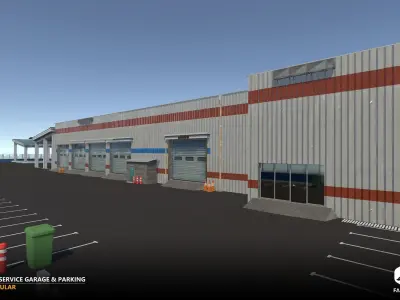 Modular - Car Service Garage Parking Interior Exterior - Blender Low-poly 3D model