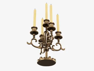 Candlestick with candles antique 05 3D model
