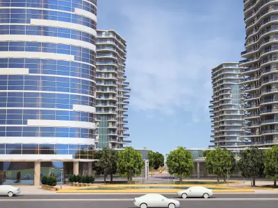 High-rise residence and office tower Low-poly 3D model