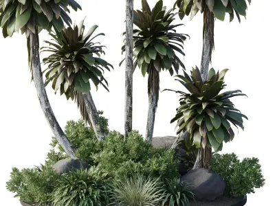 Outdoor Garden Set Bush and Tree Garden Set 3D model