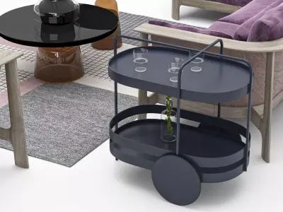 Set Modern Luxury Purple Fabric Sofa 3D model