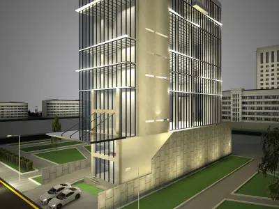 Buliding office building with cars parked 3D model