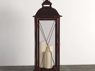 Traditional Tall  Metal Floor Lantern with Candle Included 3D model